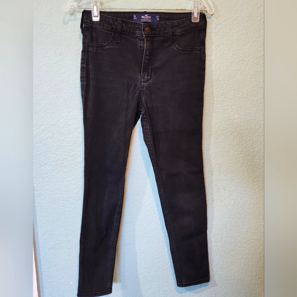 Vtg Hollister Women High Rise Jean Jegging Size 5 S 27X26 Dark Wash Black Skinny